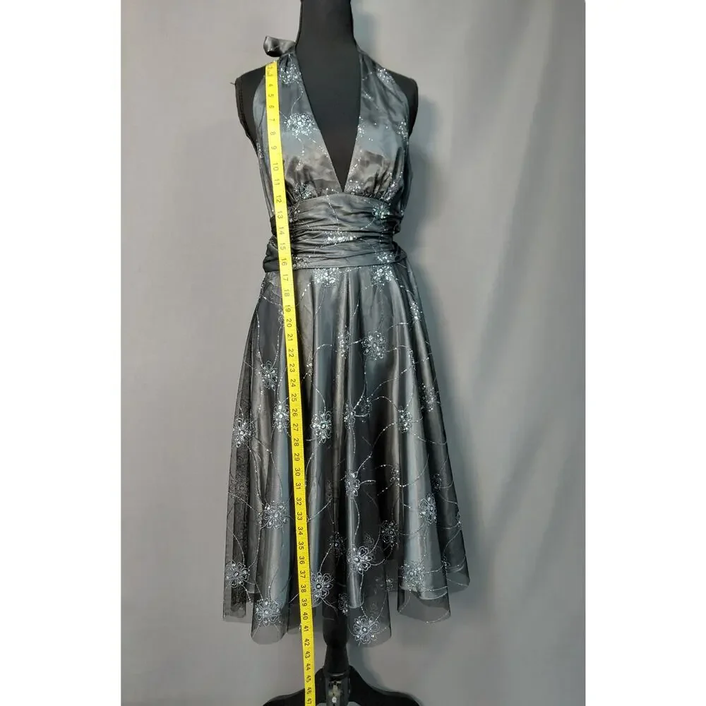 Adrianna Papell Boutique Gray A-Line Midi Dress Women Size 8